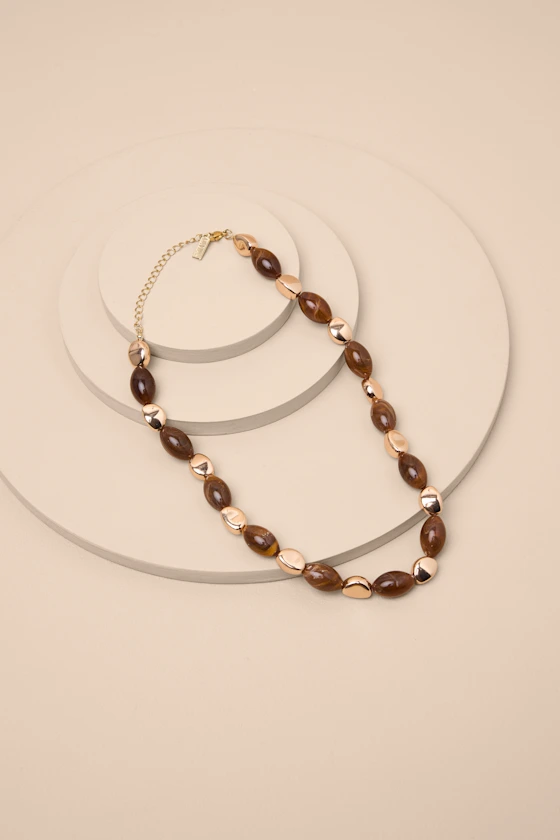 Reya Brown and Gold Beaded Necklace
